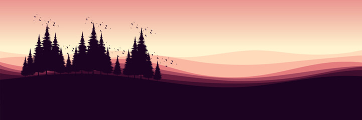 nature tree silhouette mountain landscape sunset sky vector illustration good for wallpaper, backdrop, background, web banner, and design template