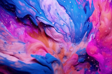 A closeup photograph of acrylic flower painting violet clair colors motion flowing down, abstract colors, liguid acrylic, AI generative