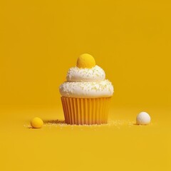 A delicious cupcake, beautifully decorated, with plain background. Generative AI. 