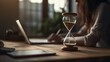 The concept of deadline. Hourglass on employee background. Generative AI