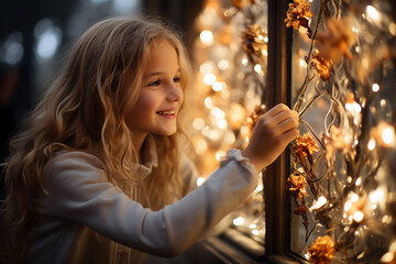 Wall Mural - child with christmas decorations ai generative