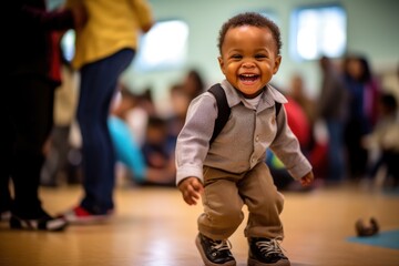 An up - close, candid shot of a toddler, ready for his first day at kindergarten. Generative AI