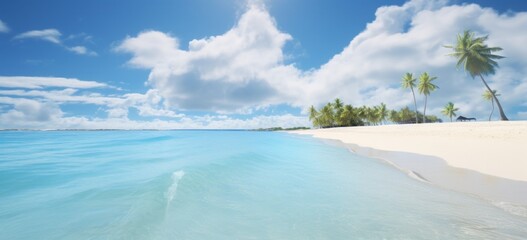 Blue tropical beach background. Illustration AI Generative.