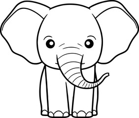 Wall Mural - Elephant vector illustration. Black and white outline Elephant coloring book or page for children