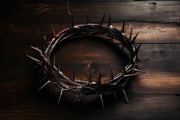 Wall Mural - a crown of thorns on a wood surface