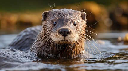 an otter swimming in water