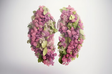 Wall Mural - Lungs made from flowers and leaves on a clean background. Creative concept. Illustration, Generative AI.