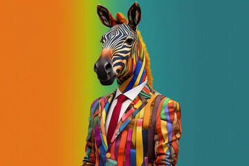 Surreal psychedelic zebra artwork with bright colors.  Generative AI