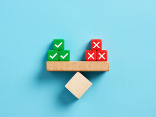 Wall Mural - right and wrong balance. positive or negative decision making or choice of approval or rejection.
