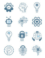Groups of Twelve Artificial intelligence line icons, 12 AI for technology symbols concepts, and 12 cybernetic icons, ai, technology vector, illustration concept design