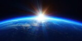 Fototapeta Kosmos - Blue Earth Sunlight in Space. Global Perspective. Generative AI illustrations