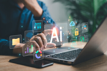 business work and ai technology concept, businessmen use laptop and ai technology artificial intelli