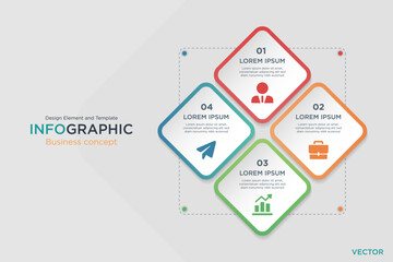 infographic business concept. Rectangular Text Box 4 Step Design Element and Template on Background Gray Light Mode. In Vector