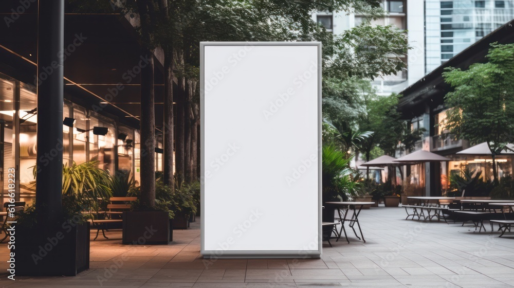 Blank mock up of vertical street poster billboard on city background ...