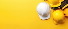 A Helmet, Hard Hat, And Other Construction Equipment On A Yellow Background Created With Generative AI Technology
