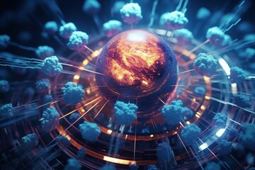 Wall Mural - atomic nucleus electrons neutrons protons. model shows that an atom is mostly empty space, with elec
