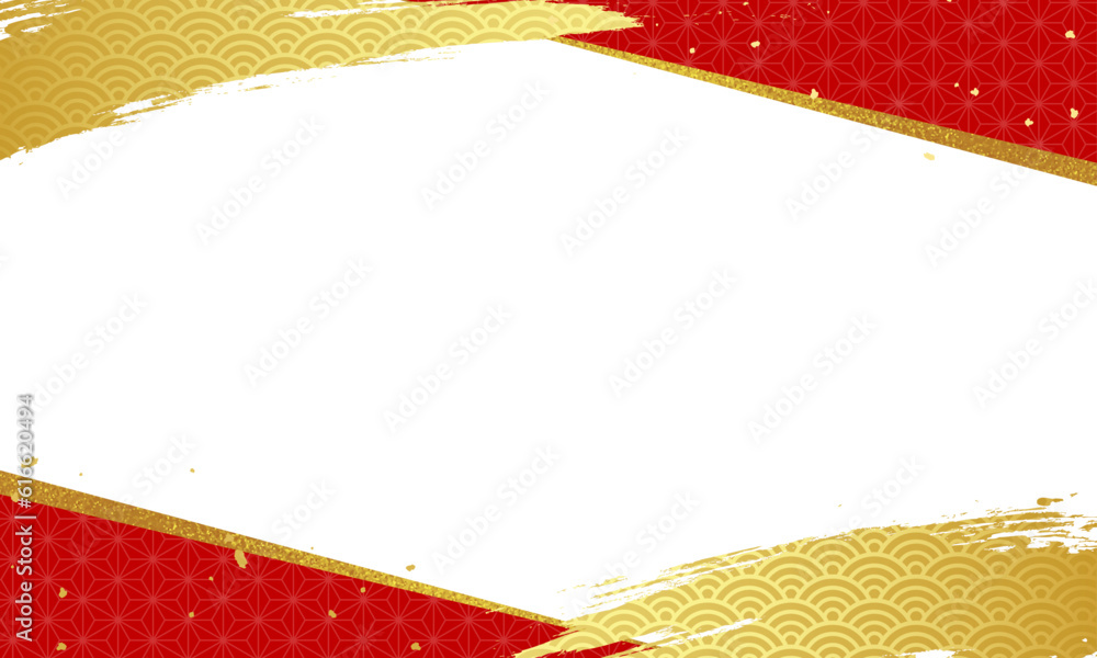 ゴールドと赤の和柄のフレーム背景。ベクターイラスト。 の Stock