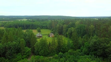 Poster - House in forest at summer - drone view.