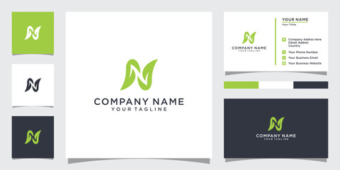 Initial letter N with leaf luxury logo, Green leaf logo vector design.