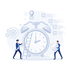 Wall Mural - alarm clock rings on white background, concept of work time management, flat vector modern illustration 