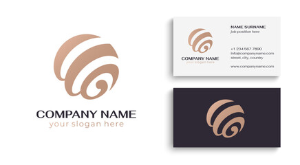 Sticker - Round spiral ball logo. Creative sphere. Letters W and G. Template for creating a unique luxury design, logo, business, studio, boutique, spa