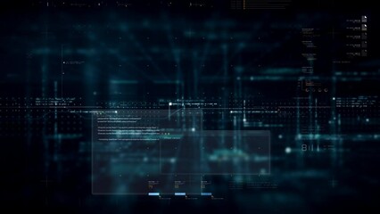 Futuristic data matrix, telemetry and encrypt numbers simulation display for head up display in cyber space abstract de-focus environment background