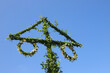 Close-up view of the top part of  a traditional Swedish maypole.