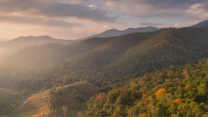 Wall Mural - aerial footage with a drone high mountains and beautiful sky at yun lai, chiang mai thailand.