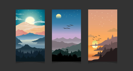 Abstract mountain painting, for wallpaper and interior, vector illustration.