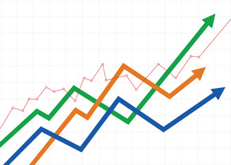 3 arrows graph going up race to get profit and growth competition white background