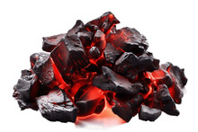 Hot Glowing Coals For BBQ On Transparent Background. AI