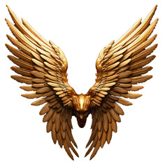 pair of gold wings and feathers isolated on transparent background. angel style, generative ai