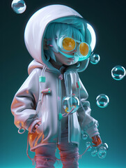 Poster - Bubble boy in cute costume, cartoon effect