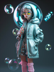 Poster - Bubble boy in cute costume, cartoon effect