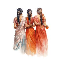 Behind indian girl, watercolor, PNG background