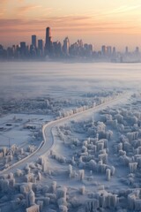 Canvas Print - snow-covered skyline in winter, created with generative ai