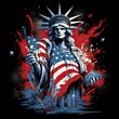 Statue of Liberty. American symbols of freedom. Red, blue, white. Generative AI