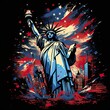 Statue of Liberty. American symbols of freedom. Red, blue, white. Generative AI