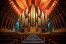 Majestic Cathedral Organ Pipes And Keyboard, Created With Generative Ai