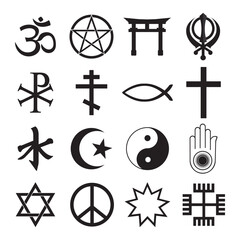 Religious symbols icon set, vector illustration, black on white background