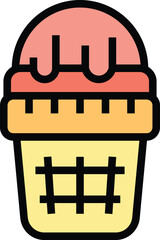 Sticker - Gelato bowl icon outline vector. Ice cream. Cold dessert color flat