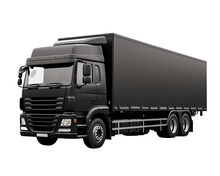 Black Cargo Truck Isolated On A Transparent Background, Freightliner Car. Concept Of Trucking, Supply Chain, Transit, Moving, Shipping, Delivery, Mailing, Post Services, Front Side View. Generative Ai