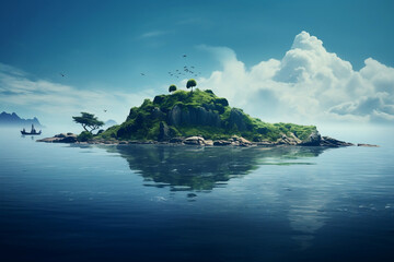 photo of an island far away in the sea style 2