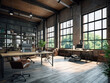 © ACE STEEL D - Office Room interior in loft Industrial style , Mockups Design 3D, HD