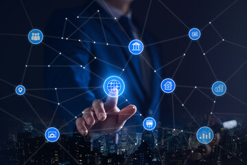 Wall Mural - online marketing business network concept. businessman is connecting to business network on the inte