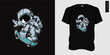 Skating astronaut graphic t-shirt design ready for print, spaceman symbol, outer space, moon. vector illustration