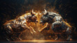 Two bulls fighting, representing the stock market