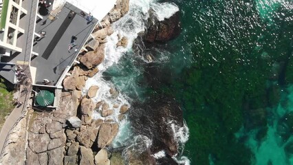 Canvas Print - Bondi Beach aerial view on a sunny day in slow motion, Sydney, Australia