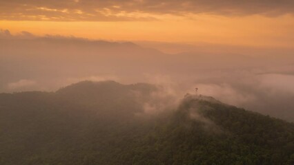 Wall Mural - hyperlapse video, 4k motion, aerial view beautiful of morning scenery golden light sunrise at milita