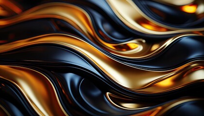 Wall Mural - Generative AI illustration of a intricate detailed metallic gold serpent snake made of smooth wavy segments made of silk fabric, abstract cubism